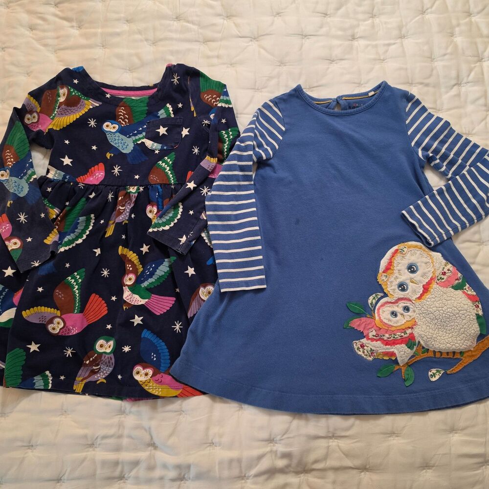 Mini Boden Girls Long Sleeve Owl dress Bundle, 5-6 year 6-7 year